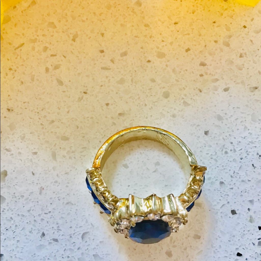 Preowned 2pcs Cheap Silver Gold Mix Fashion Diamond Surrounded By Blue Gemstone Preowned 2pcs Cheap Silver Gold Mix Fashion Diamond Surrounded By Blue Gemstone